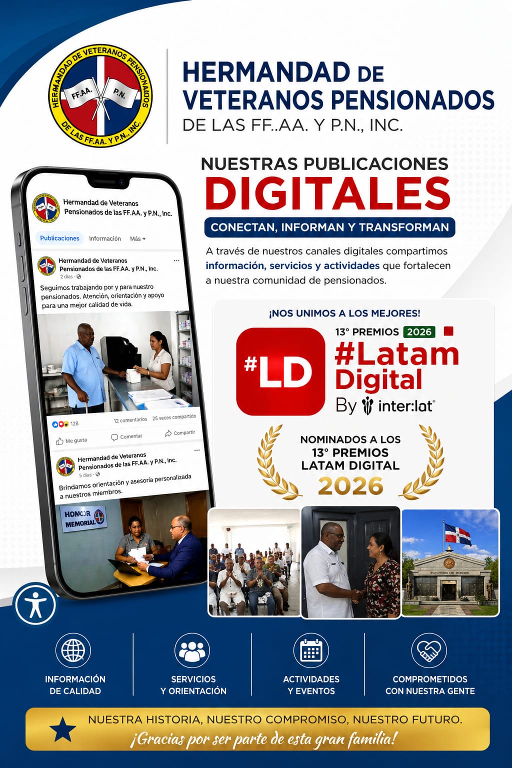 Hermandad de Veteranos Pensionados de las Fuerzas Armadas y la Policía Nacional es seleccionada finalista en los Premios Latam Digital 2026