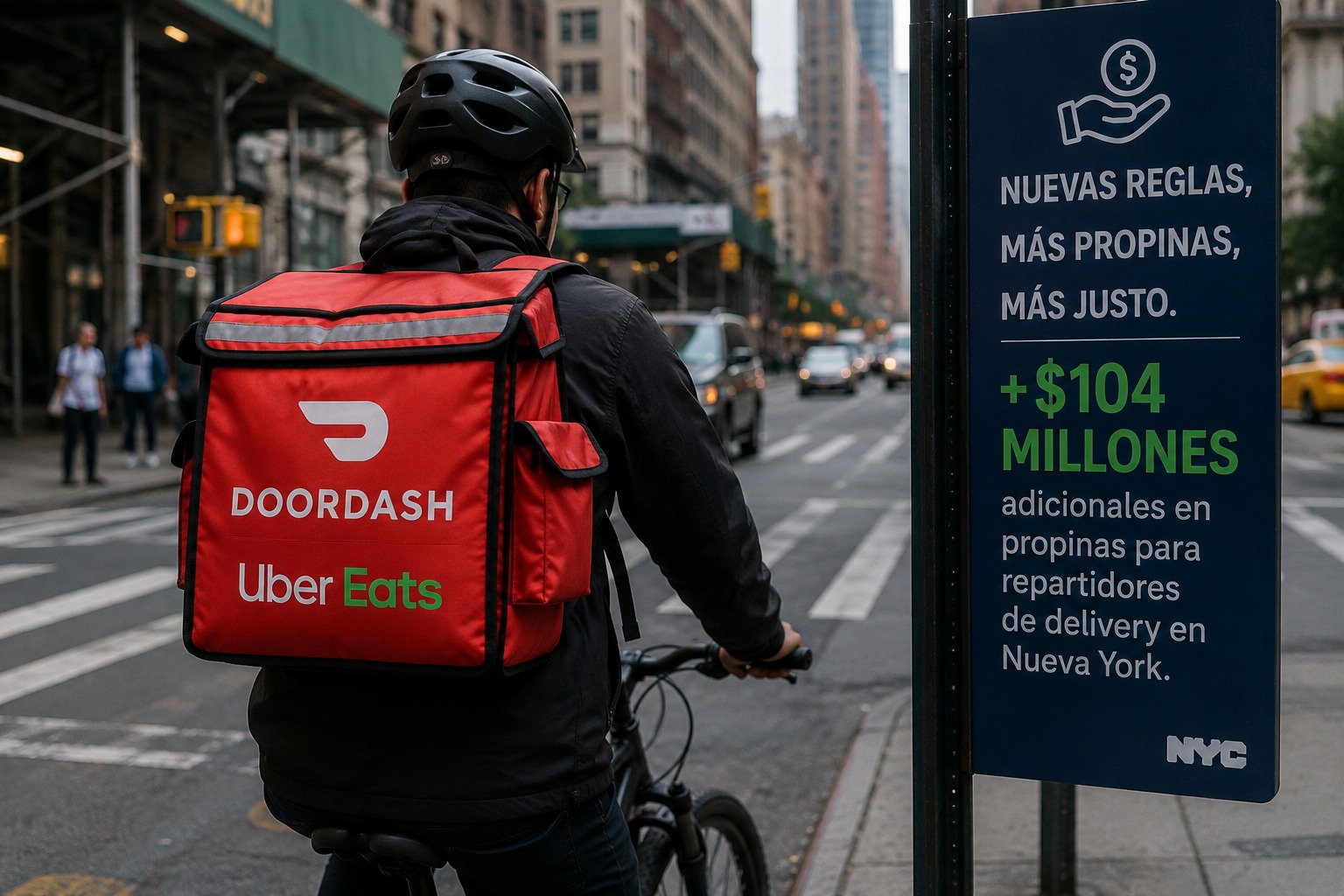 Repartidores de Nueva York reciben $104 millones adicionales en propinas tras nuevas reglas