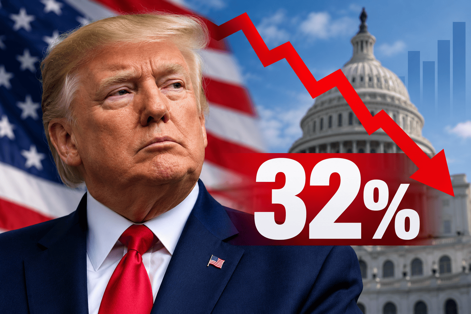 Aprobación de Trump cae al 32 % a pocas semanas de las elecciones de medio término.