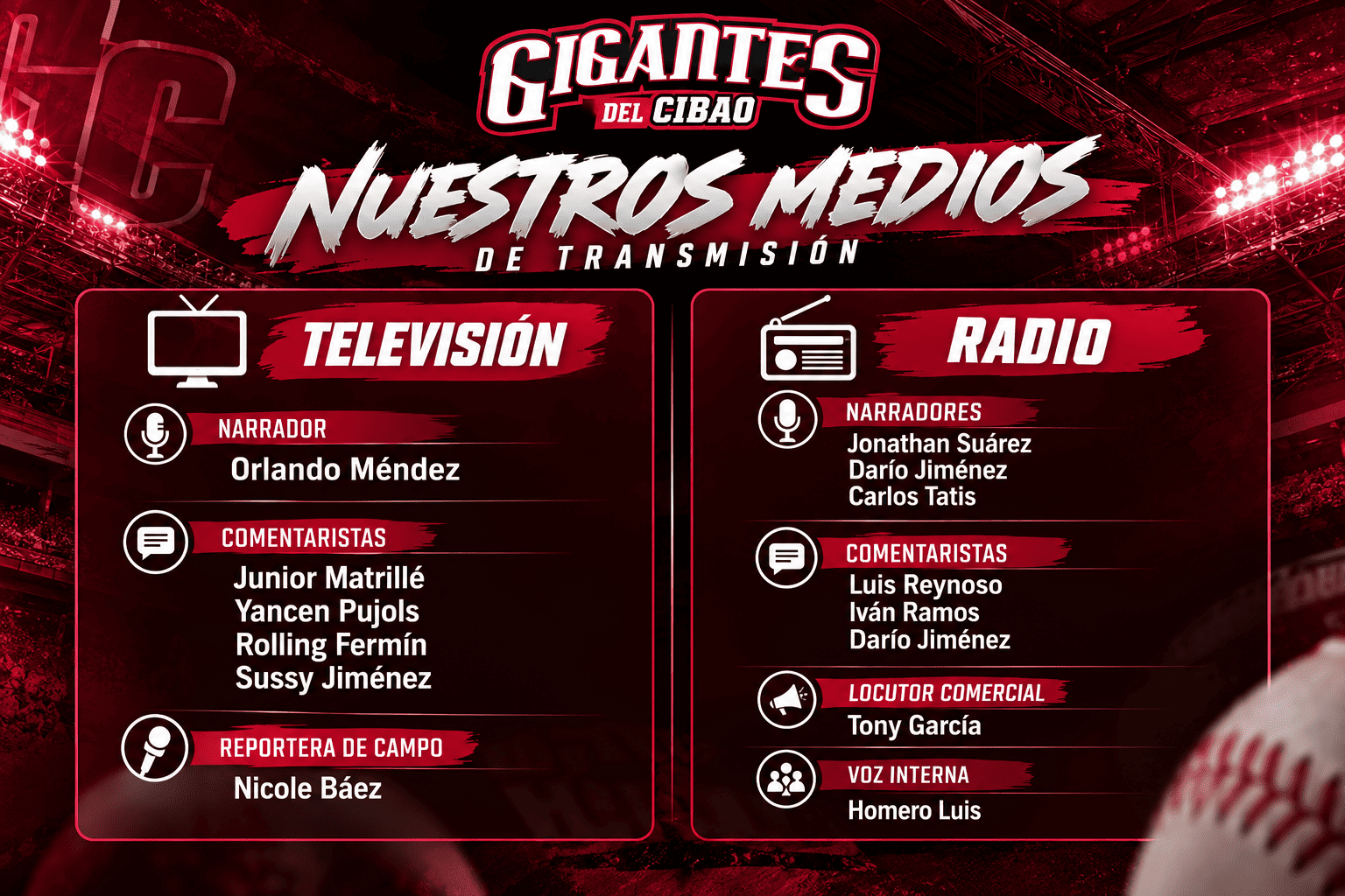 Gigantes del Cibao anuncian sus medios y personal de transmisión para la temporada 2026-2027
