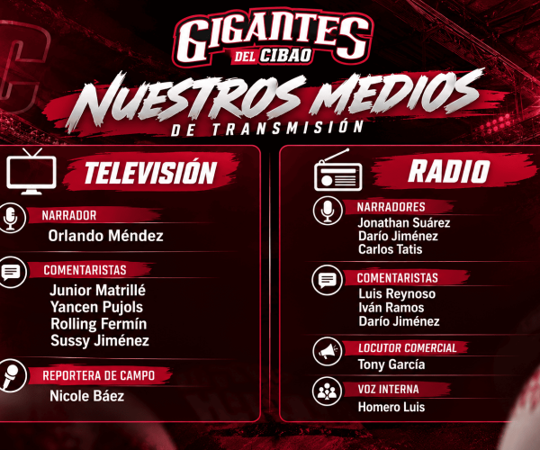 Gigantes del Cibao anuncian sus medios y personal de transmisión para la temporada 2026-2027
